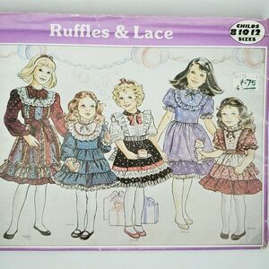 Vintage Sunrise Designs Dress Patterns Girls Prairie Ruffle Lace 8 10 12 Uncut